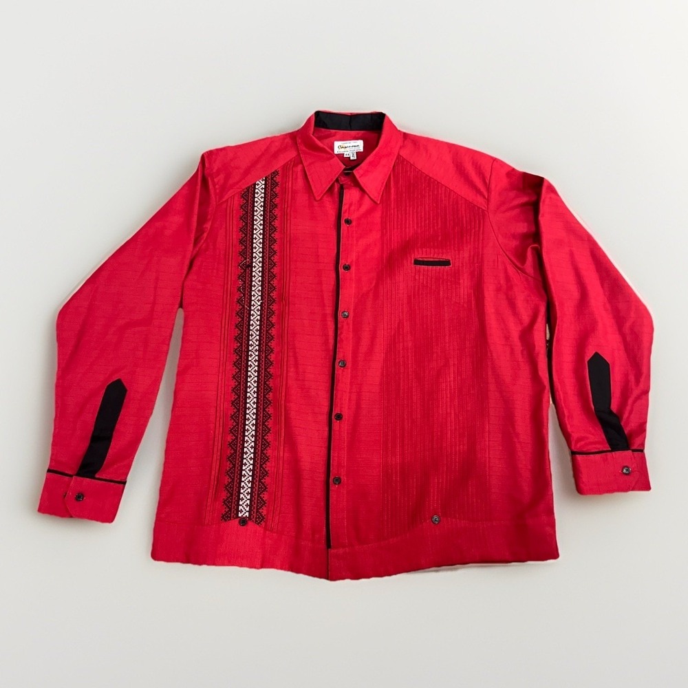 Mexican Guayaberas Finas Casanova  Men Large 44 Long Sleeve‎ Linen Yucatán Alta